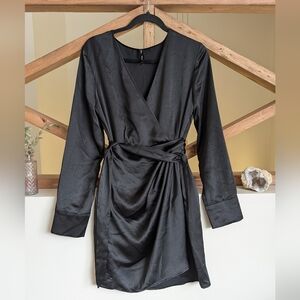 Mango Black Satin Wrap Dress